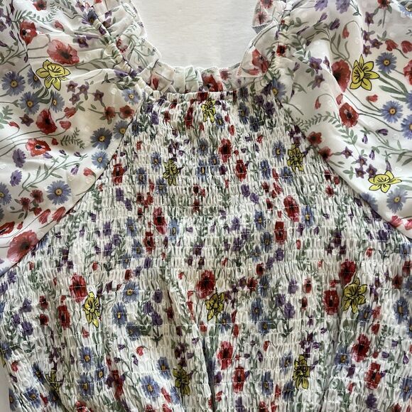 70/21 Ruffle Trim Floral Print Crop Top Womens Size Large with Puff Sleeves NWT - Picture 7 of 14